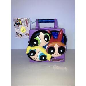 PowerPuff Girls 3D Purple Hard Plastic Lunch Box Purse 2000 Cartoon Network NEW